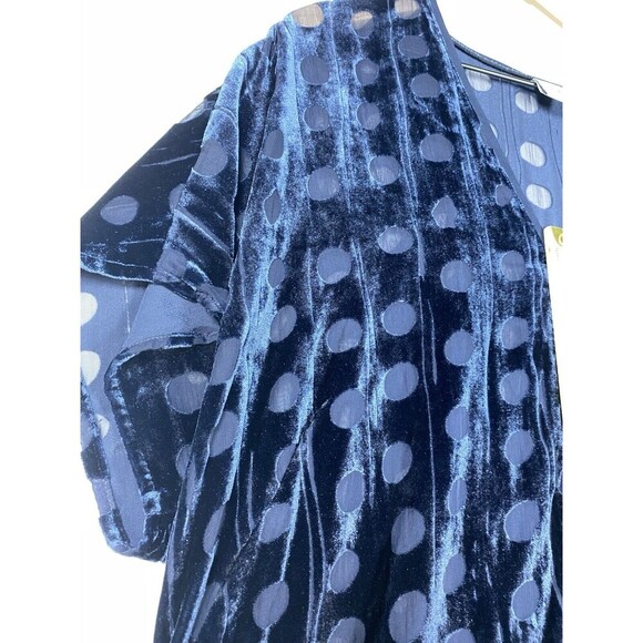 Cabi Spot On Blouse Women XL #3507 Blue Velvet Sheer Burnout V Neck Short Sleeve - Picture 5 of 15